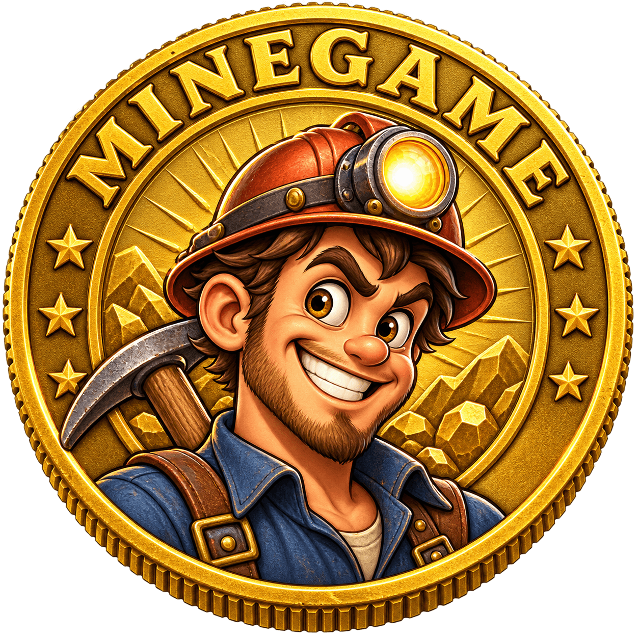 Gold MineGame coin featuring a cartoon miner